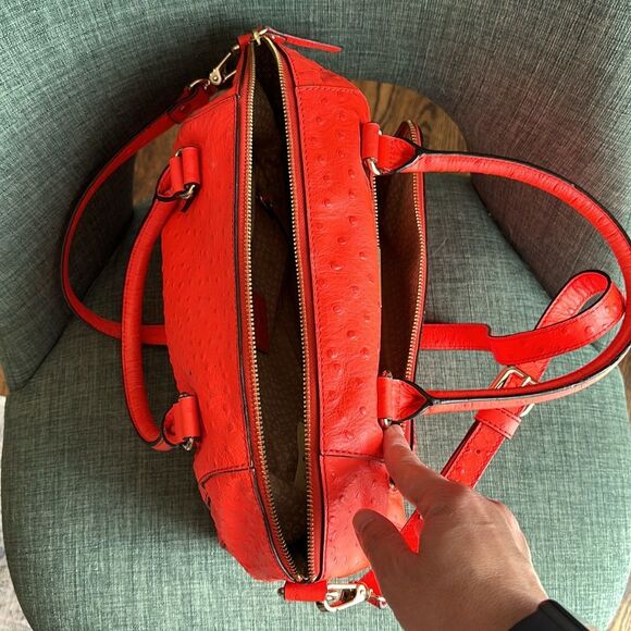 Kate Spade Neon Orange shoulder handle bag purse ostrich print - some wear read! - Picture 8 of 16